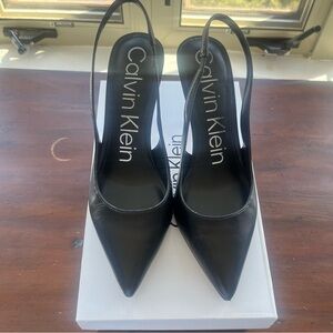 Calvin Klein Black Leather Slingback Heels